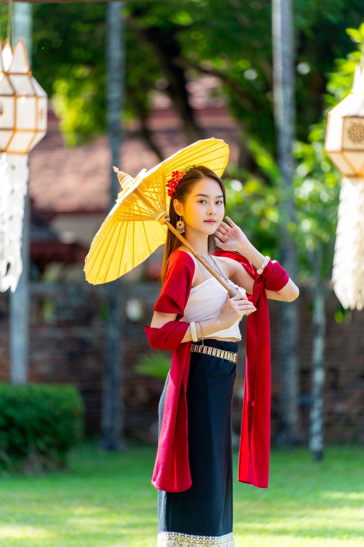 Woman in traditional costume outdoors