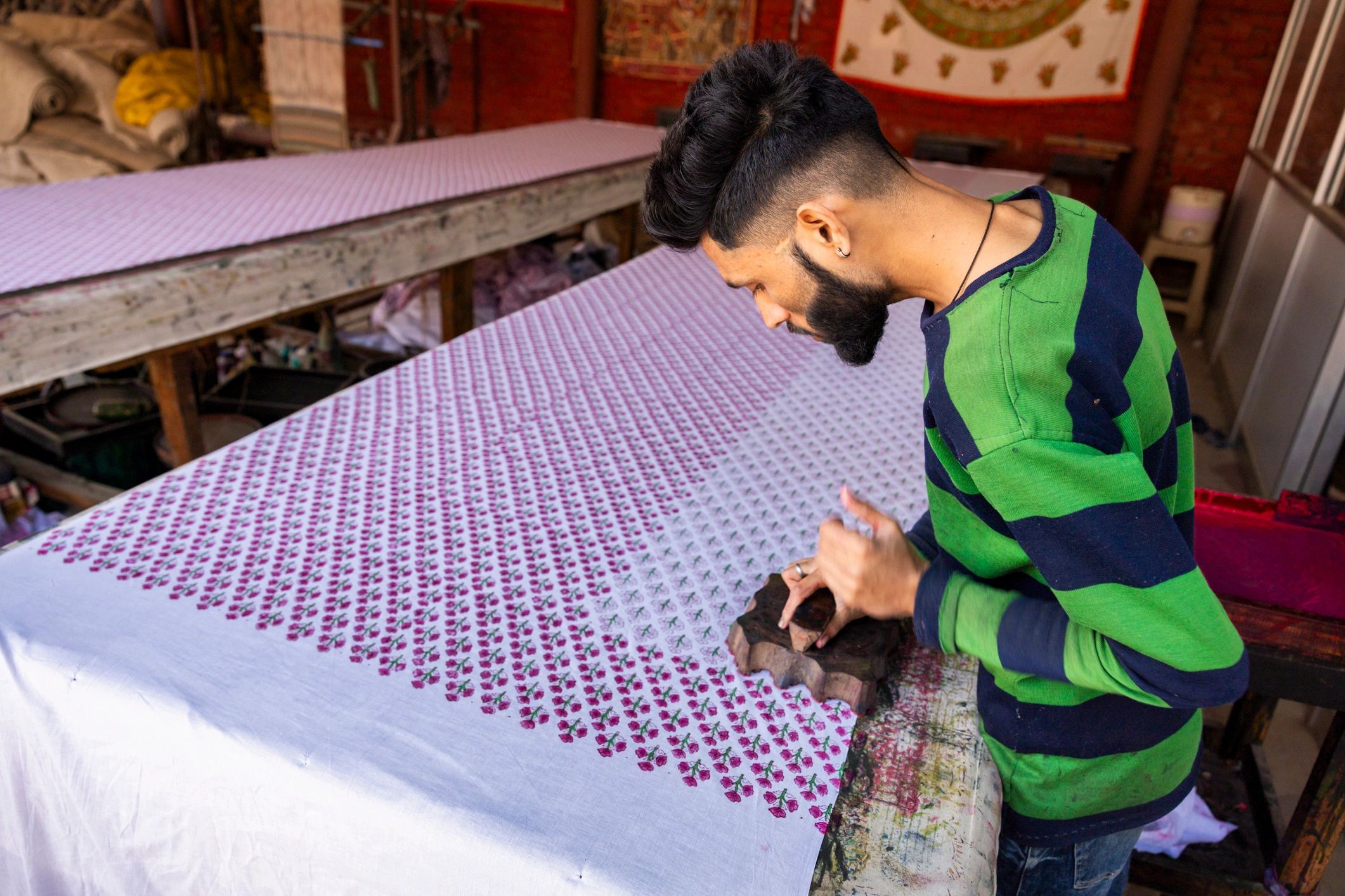 Traditional block printing artisan at work
