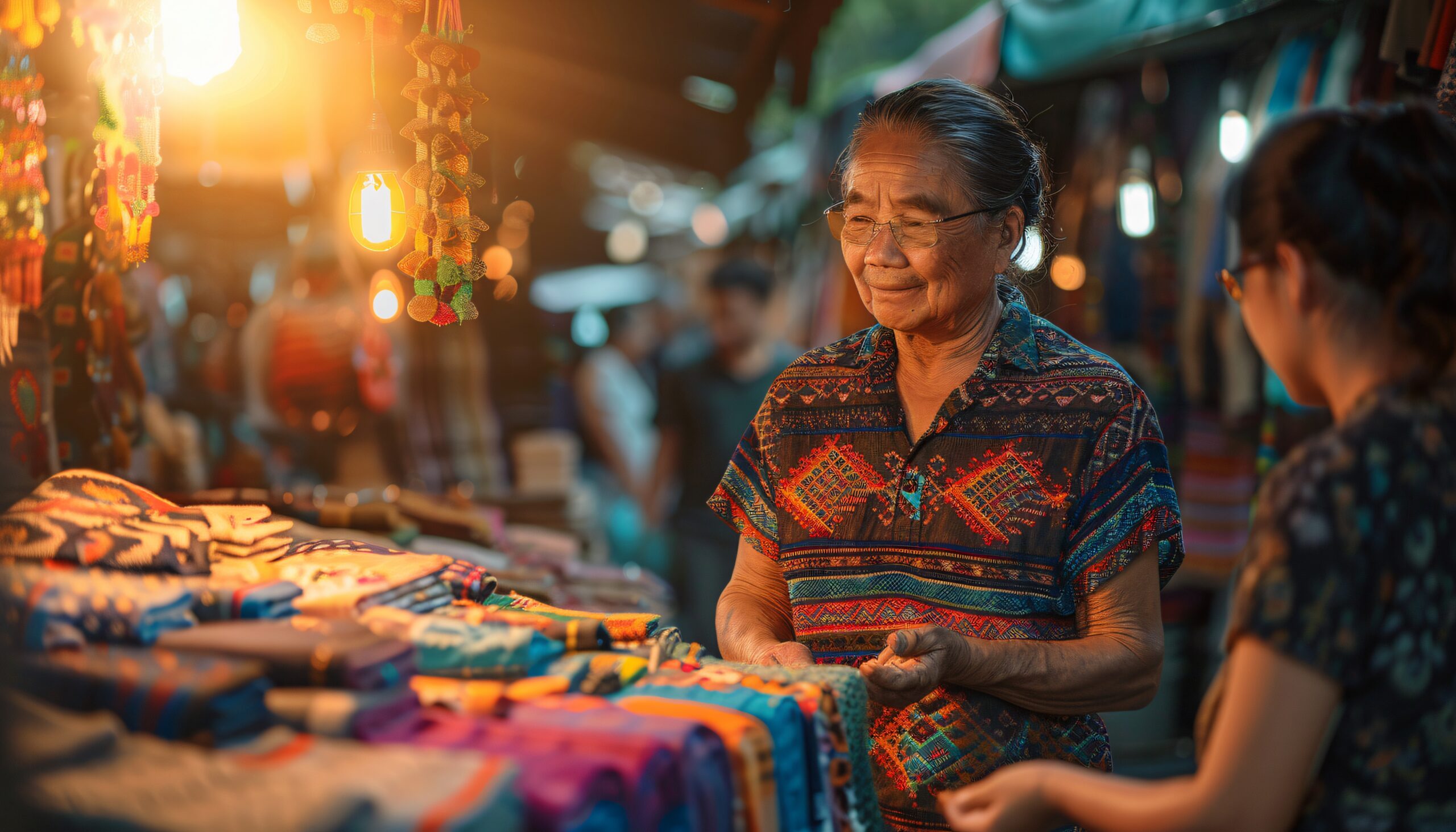 Asian marketplace at sunset
